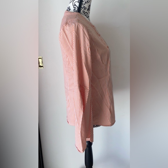 Linea by Louis Dell'Olio Size 2 White and Orange Bell Sleeve Striped Blouse - Picture 5 of 14